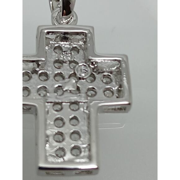 Elegant Vintage Sterling Silver Cross Pendant with Sparkling White CZ Stones - Picture 9 of 10